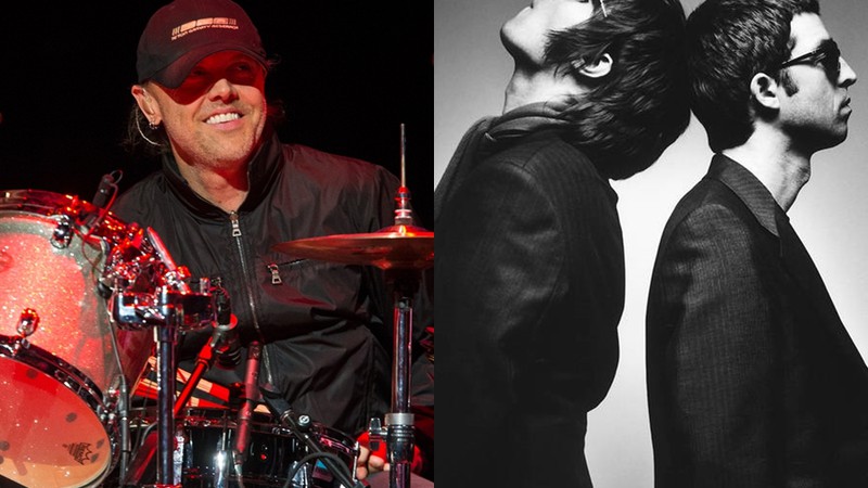 Lars Ulrich, baterista do Metallica, e os irmãos Gallagher, do Oasis - Montagem