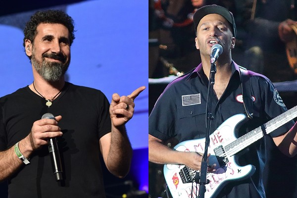 Vocalista do System of a Down, Serj Tankian, e o guitarrista do Rage Against The Mahcine, Tom Morello - AP/Reprodução