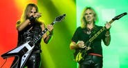 O Judas Priest durante show no Monsters of Rock 2015. Com a apresentação alongada devido ao cancelamento do Motorhead, a banda é a primeira grande atração do evento e abre caminho para o encerramento do primeiro dia com Ozzy Osbourne. - Gustavo Vara 