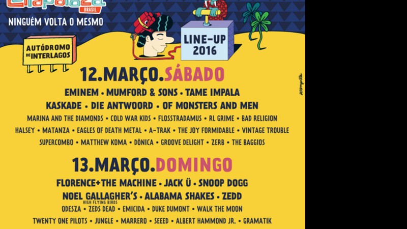 Atrações do Lollapalooza 2016 divididas por dia - Reprodução/Facebook