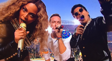 Chris Martin, Beyoncé e Bruno Mars no Super Bowl - Reprodução