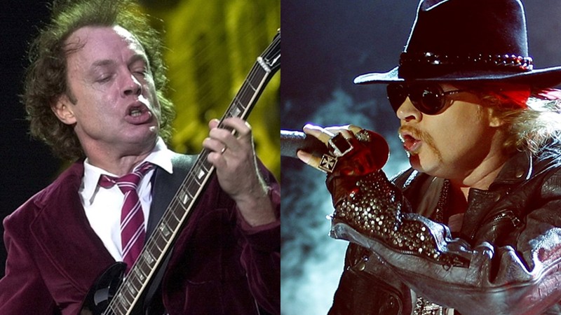 Angus Young, guitarrista do AC/DC, e Axl Rose, vocalista do Guns N' Roses - AP