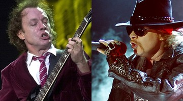 Angus Young, guitarrista do AC/DC, e Axl Rose, vocalista do Guns N' Roses - AP