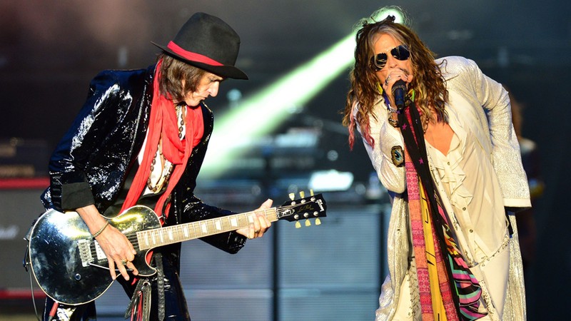 Joe Perry e Steven Tyler durante show do Aerosmith no Download Festival de 2014 - Press Association/AP