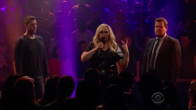 Drop the Mic, quadro do <i>Late Late Show</i>, com James Corden, Rebel Wilson e David Schwimmer - Reprodução/Vídeo