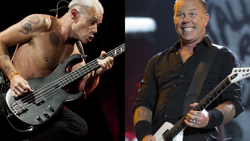 Flea (baixista do Red Hot Chili Peppers) e James Hetfield (vocalista e guitarrista do Metallica) - AP