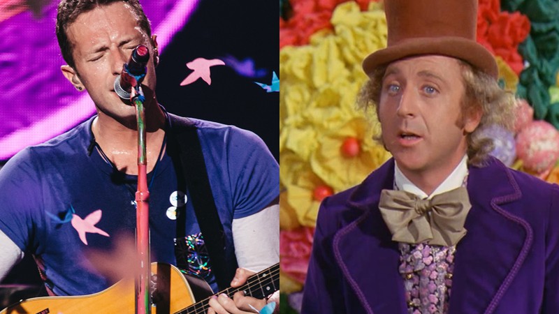 Chris Martin, do Coldplay, e Gene Wilder dando vida a Willy Wonka em <i>A Fantástica Fábrica de Chocolate</i> (1971) - Reprodução