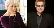 Meryl Streep em <i>O Diabo Veste Prada</i> e Elton John - Reprodução/Divulgação