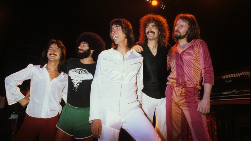 (Da esq. para a dir.) Barry Goudreau, Sib Hashian, Tom Scholz, Brad Delp e Fran Sheehan, integrantes do Boston - AP