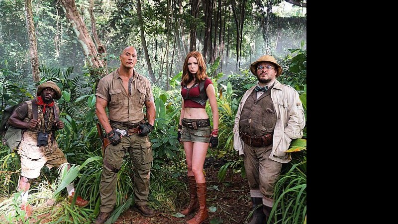 Kevin Hart, The Rock, Karen Gillan e Jack Black em <i>Jumanji</i> - Reprodução