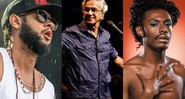 Emicida, Caetano Veloso e Liniker, da banda Liniker e os Caramelows - atrações do Coala Festival 2017 - Reprodução/Divulgação