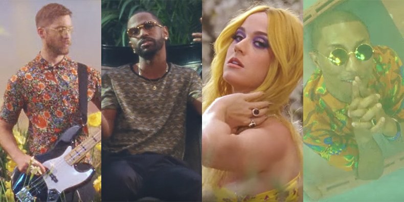 Calvin Harris, Big Sean, Katy Perry e Pharrell no clipe de "Feels" - Reprodução