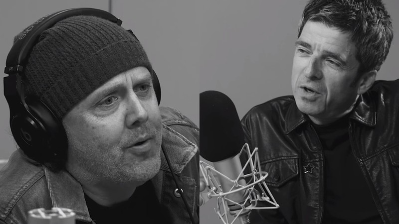 Lars Ulrich, baterista do Metallica, e Noel Gallagher, ex-Oasis, em entrevista na rádio da Apple Music, a Beats 1 - Reprodução/Vídeo