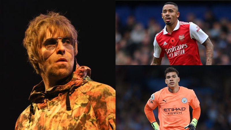 Liam Gallagher (Foto: Dave Simpson / Getty Images), Gabriel Jesus (Foto: Justin Setterfield/Getty Images) e Ederson (Foto: Michael Regan/Getty Images)