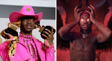 Lil Nas X no Grammy 2020 (Foto: Getty Images/Amanda Edwards/Correspondente) e clipe de "Montero (Call Me By Your Name)" (Foto: Reprodução/YouTube)