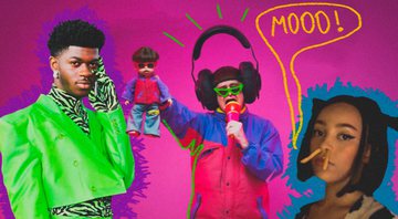 Arte: Julia Harumi Morita. Montagem com Lil Nas X (Foto: Reprodução / Instagram), Oliver Tree (Foto: Reprodução / Youtube) e Doja Cat (Foto: Reprodução / Youtube)