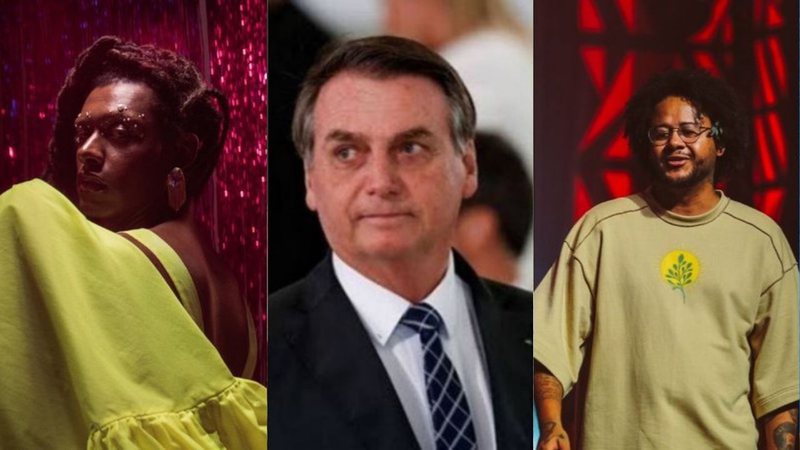 Montagem de Liniker (Liz Dórea), Jair Bolsonaro (Instagram/Reprodução)  e Emicida (Reprodução)