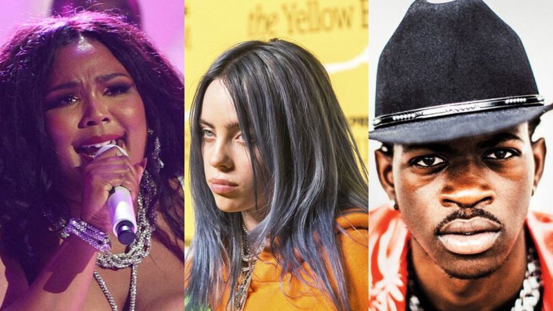 Montagem com Lizzo (Foto: Chris Pizzello/Invision/AP), Billie Eilish (Foto: Joe Russo Sipa USA / AP) e Lil Nas X (Fotos: Christaan Felber para a Rolling Stone EUA)