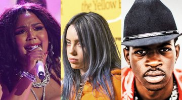 Montagem com Lizzo (Foto: Chris Pizzello/Invision/AP), Billie Eilish (Foto: Joe Russo Sipa USA / AP) e Lil Nas X (Fotos: Christaan Felber para a Rolling Stone EUA)