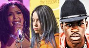 Montagem com Lizzo (Foto: Chris Pizzello/Invision/AP), Billie Eilish (Foto: Joe Russo Sipa USA / AP) e Lil Nas X (Fotos: Christaan Felber para a Rolling Stone EUA)