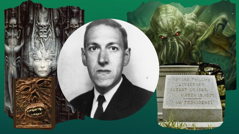 H.P. Lovecraft / Ilustração do Necronomicon de H.R. Giger e do filme Evil Dead e Cthulhu (foto: montagem/reprodução)