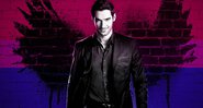 Montagem de Lucifer Morningstar e a bandeira bissexual (Foto: Divulgação/ Netflix | Montagem: Larissa Catharine Oliveira)