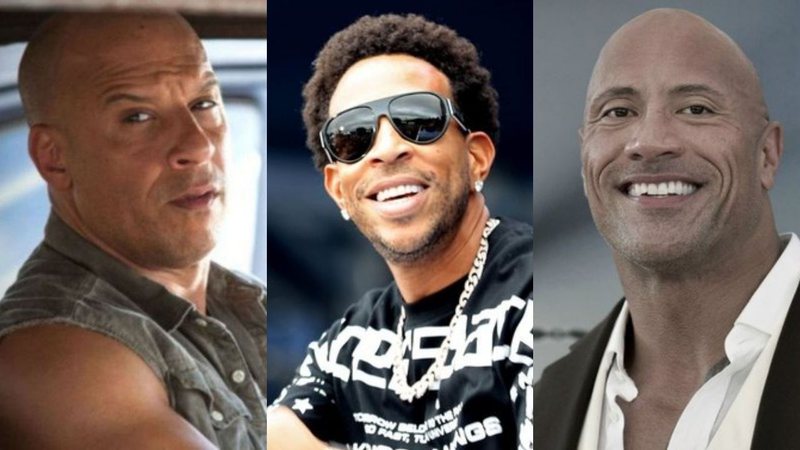 Montagem de Vin Diesel (Foto: Reprodução) /  Ludacris (Foto: Tasos Katopodis / Getty Images for Universal Pictures) / Dwayne "The Rock" Johnson (Foto: Richard Shotwell/Invision/AP)