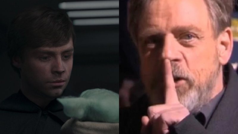 Luke Skywalker em cena de The Mandalorian (Foto: Reprodução/Twitter) e Mark Hamill  (Foto: Reprodução/Twitter)