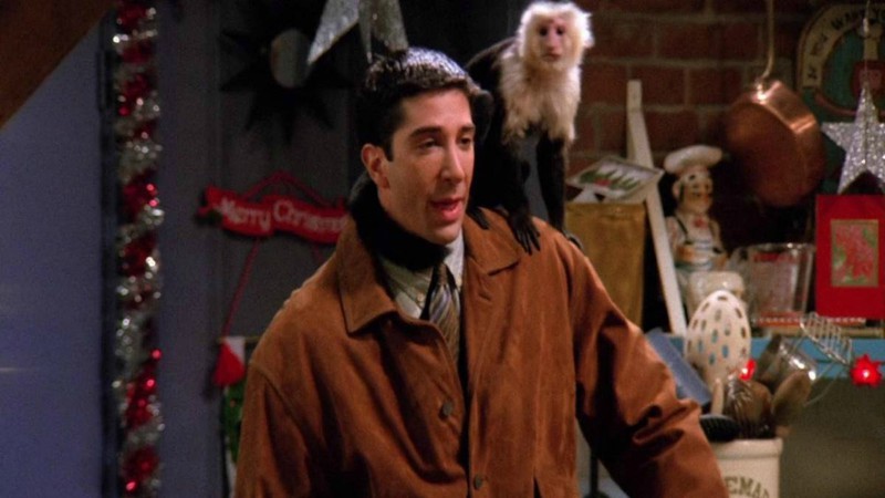 A macaca Katie e David Schwimmer como Marcel e Ross em Friends (Foto: Reprodução)