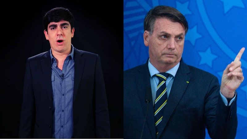 Marcelo Adnet em imitação do presidente (Foto: Reprodução/Youtube) e Jair Bolsonaro (Foto: Andressa Anholete / Getty Images)