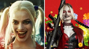 Margot Robbie como Arlequina em 2016 (Foto: Reprodução/ Warner) e pôster da personagem em O Esquadrão Suicida (Foto: Divulgação)