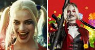 Margot Robbie como Arlequina em 2016 (Foto: Reprodução/ Warner) e pôster da personagem em O Esquadrão Suicida (Foto: Divulgação)