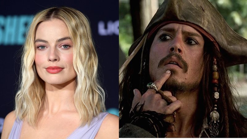 Margot Robbie (Foto: Matt Winkelmeyer/Getty Images) / Johnny Depp como Jack Sparrow em Piratas do Caribe (Foto: reprodução / Disney)