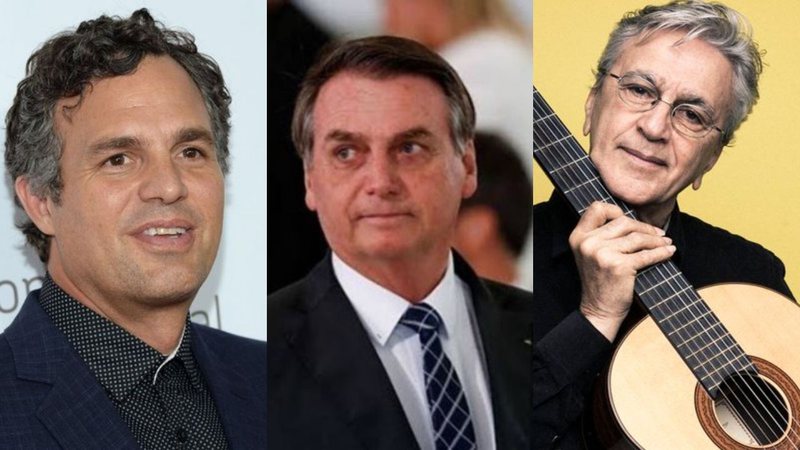 Montagem com Mark Ruffalo (Foto: Evan Agostini/AP), Jair Bolsonaro (Instagram/Reprodução) e Caetano Veloso (Foto: Fernando Young)