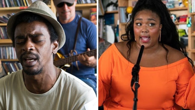 Seu Jorge e Lizzo no Tiny Desk (Foto: Montagem/Reprodução/YouTube/NPR)