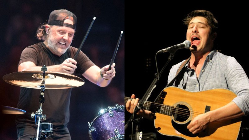 Montagem com Lars Ulrich, do Metallica (Foto:Owen Sweeney/Invision/AP) e Mumford & Sons (Robb D. Cohen/Invision/AP)