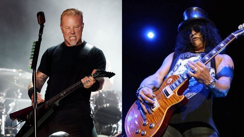 Montagem com James Hetfield, do Metallica (Foto: Chris Pizzello / Invision / AP File), e Slash, do Guns N’ Roses (Foto: Thaís Azevedo)