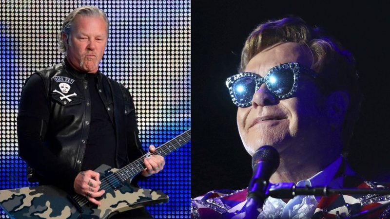 O vocalista do Metallica, James Hetfield (Foto: Sipa via AP Images)/ Elton John (Foto: Matt Sayles/Invision for Black Ink/AP Images)