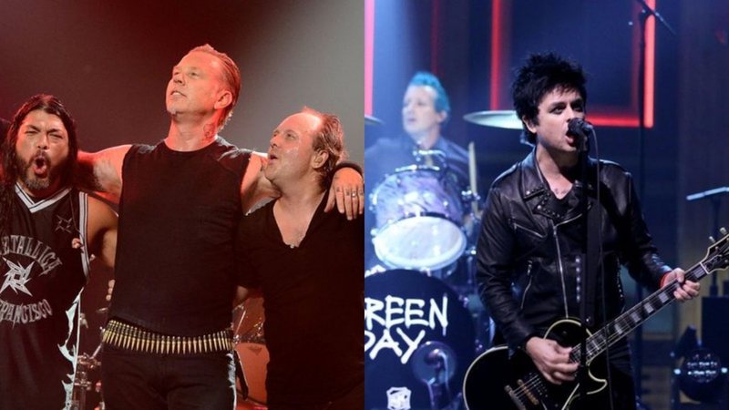 Metallica (Foto: Frazer Harrison/Getty Images) e Green Day no programa de Jimmy Fallon (Foto: Reprodução / Vídeo)