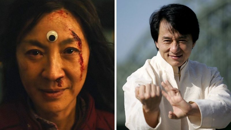 Michelle Yeoh em Tudo em Todo Lugar ao Mesmo Tempo e Jackie Chan (Foto: Juergen Schwarz / Correspondente)