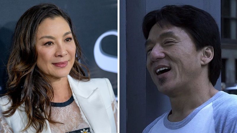 Michelle Yeoh (Foto: Roy Rochlin/Getty Images) | Jackie Chan em O Terno de Dois Bilhões de Dólares (Foto: Reprodução/DreamWorks Studios)