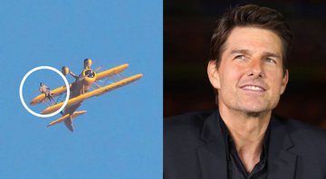 Montagem de filmagens de Missão Impossível 8 (Reprodução/The Grosby Group) e Tom Cruise (Foto: Emmanuel Wong / Getty Images for Paramount Pictures)