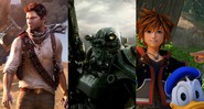 Uncharted 3, Fallout 3 e Kingdom Hearts 3 (Imagem: Divulgação)