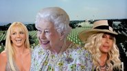 Montagem com Britney Spears, Elizabeth II e Cher em cemitério (Fotos: Getty Images)