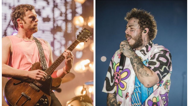 Montagem com imagens de Caleb Followill e Post Malone, atrações mais importantes do 2º dia de Lollapalooza  (Fotos: Camila Cara e Mila Maluhy)