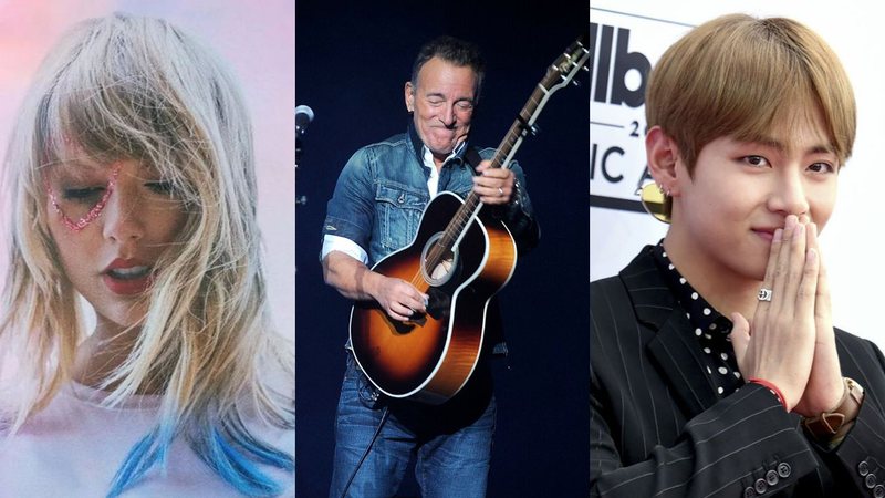 Taylor Swift, Bruce Springsteen e BTS (Montagem: Reprodução/ Richard Shotwell/ Brad Barket/ Invision / AP)