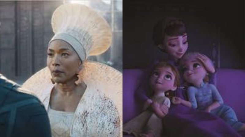 Angela Bassett como Ramonda em Pantera Negra (Foto: Divulgação) e Elsa, Anna e Rainha Iduna em Frozen 2 (Foto: Divulgação)