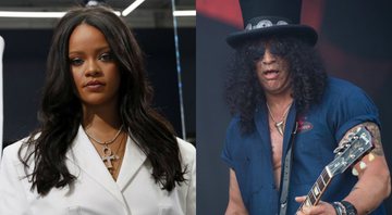 Rihanna (Foto: François Mori/ AP) e Slash durante o festival Rock im Park, na Alemanha, em 2015 (Foto:Matthias Merz/picture-alliance/DPA/AP Images)