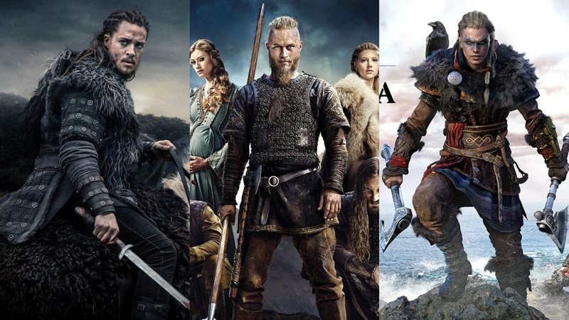 The Last Kingdom, Vikings e Assassin's Creed Valhalla (fofo: reprodução/ Netflix / History Channel / Ubisoft)