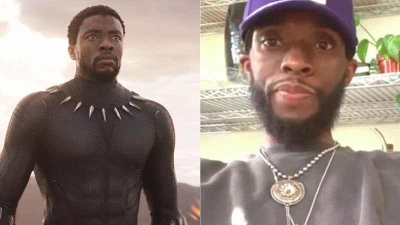 Montagem com Chadwick Boseman no filme Pantera Negra (Foto: Divulgação) e no Instagram (Reprodução)